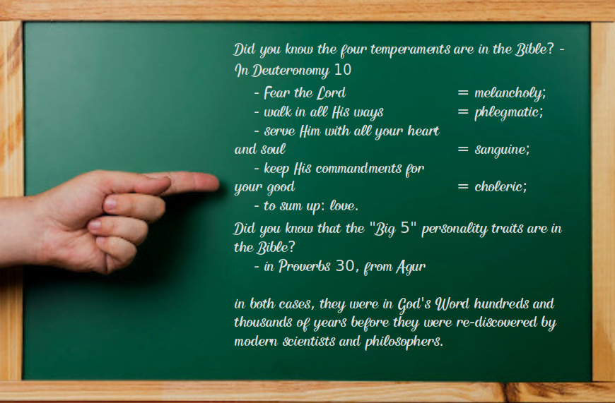 four temperaments and big 5 personality traits in the Bible
