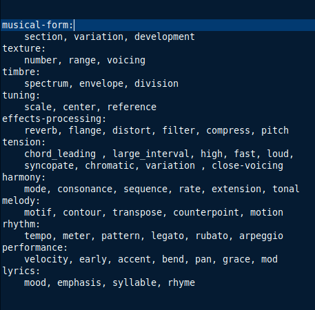 Eleven elements of music with key concepts